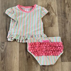 RuffleButts Rainbow Striped Swim